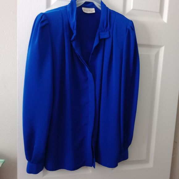 VTG Philippe Marques Women's Button Front Long Sleeve Top Size 12 Blue USA - Picture 1 of 9